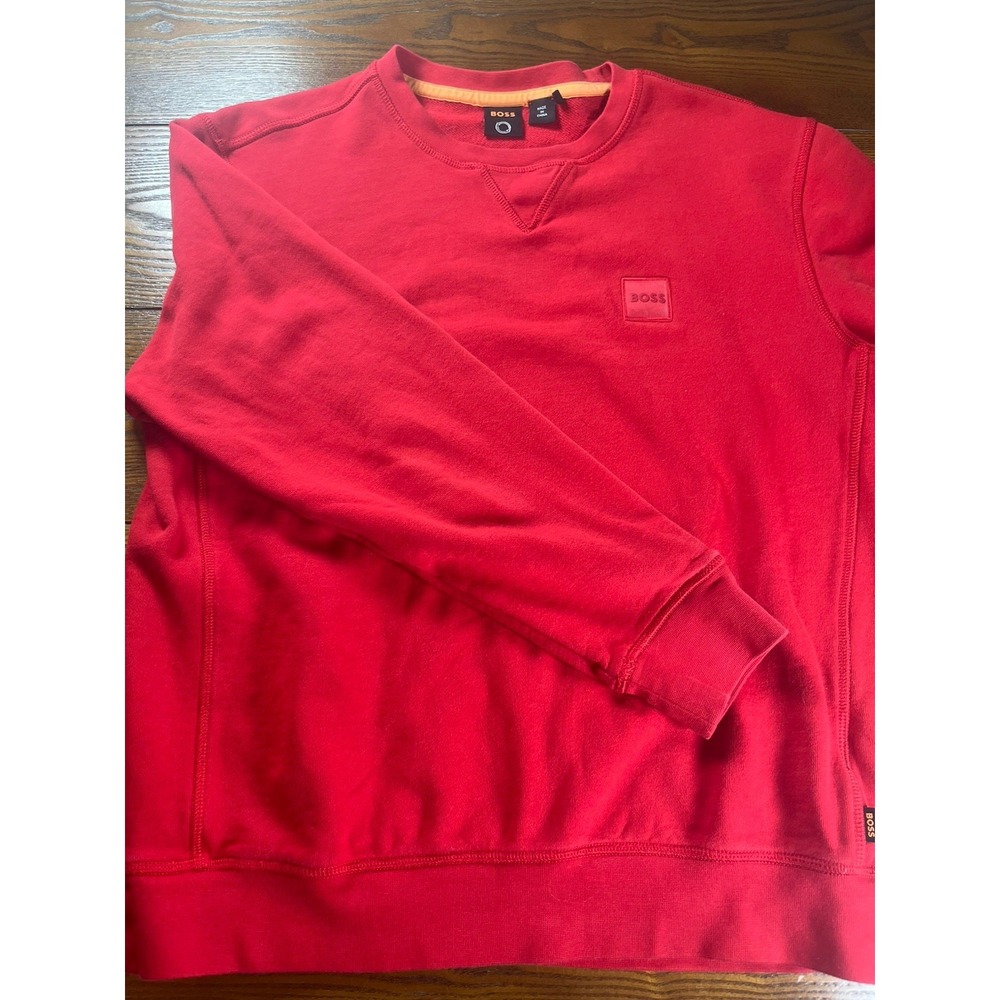 HUGO BOSS Men's Red Sweater Logo Pullover Jumper 100% Cotton Size Medium